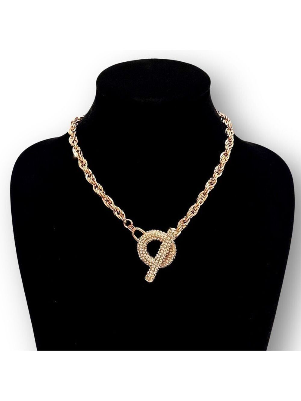 INC Rose Gold Pave Crystal Toggle Bib Necklace